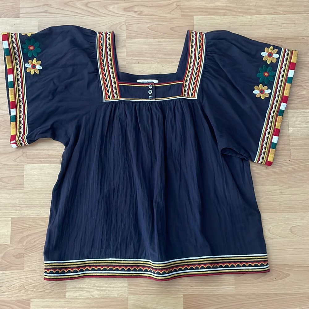 Madewell square neckline, embroidered top